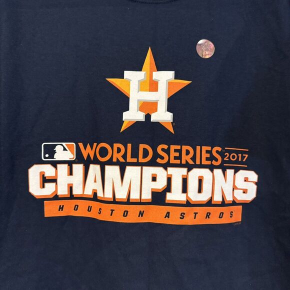 Houston Astros 2017 World Series Champions MLB L T-Shirt Navy Men's Fanatics - Picture 2 of 7